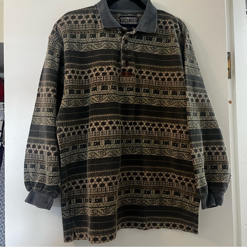 Point Zero | Vintage Striped Long Sleeve Polo Shirt